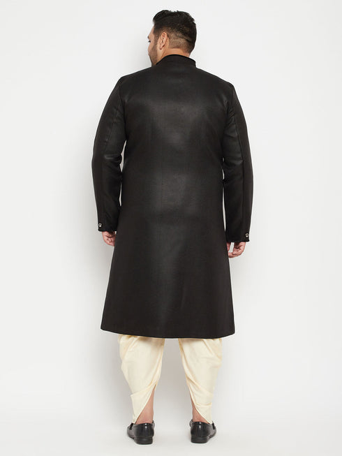 Vastramay Men's Plus Size Black Sherwani Set